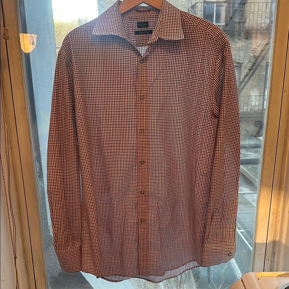 Paul Smith Blue and Red Casual Button Down Checkered Shirt in Gingham Pattern.
